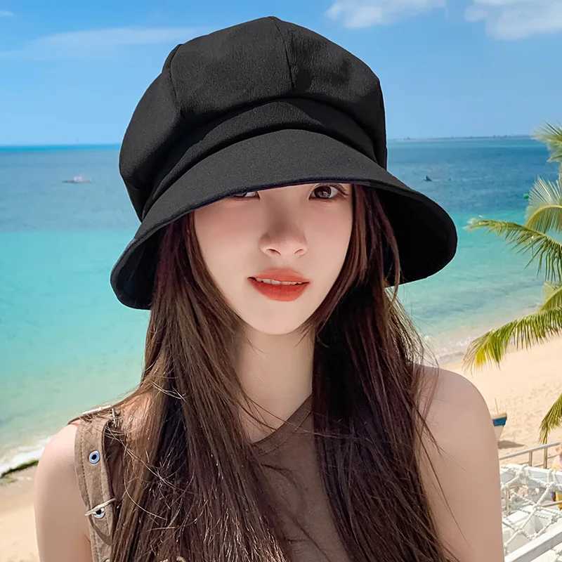 Womens Bucket Hat Spring Summer Hats For Women Solid Color Cloth Foldable Suncreen Sun Hat Female Fisherman Cap Wide Brim New Y250707