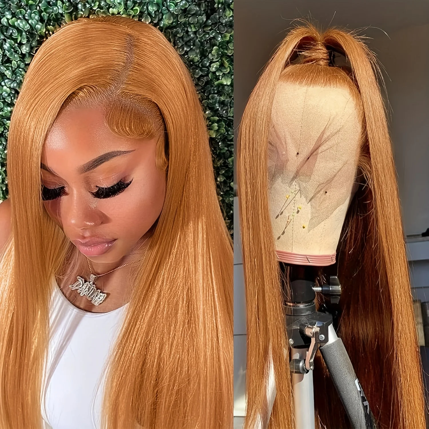280 Density Highlight Blonde Colored Simulation Human Hair Brazilian Wig HD Transparent Straight Lace Front Wigs Preplucked Line Synthetic 13X4 Bone S