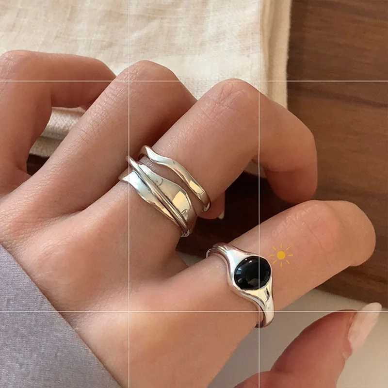 925 Sterling Silver Rings Fashion Hip Hop Vintage Couples Creative Black Stone Design Thai Silver Party Jewelry Birthday Gifts XJ250707