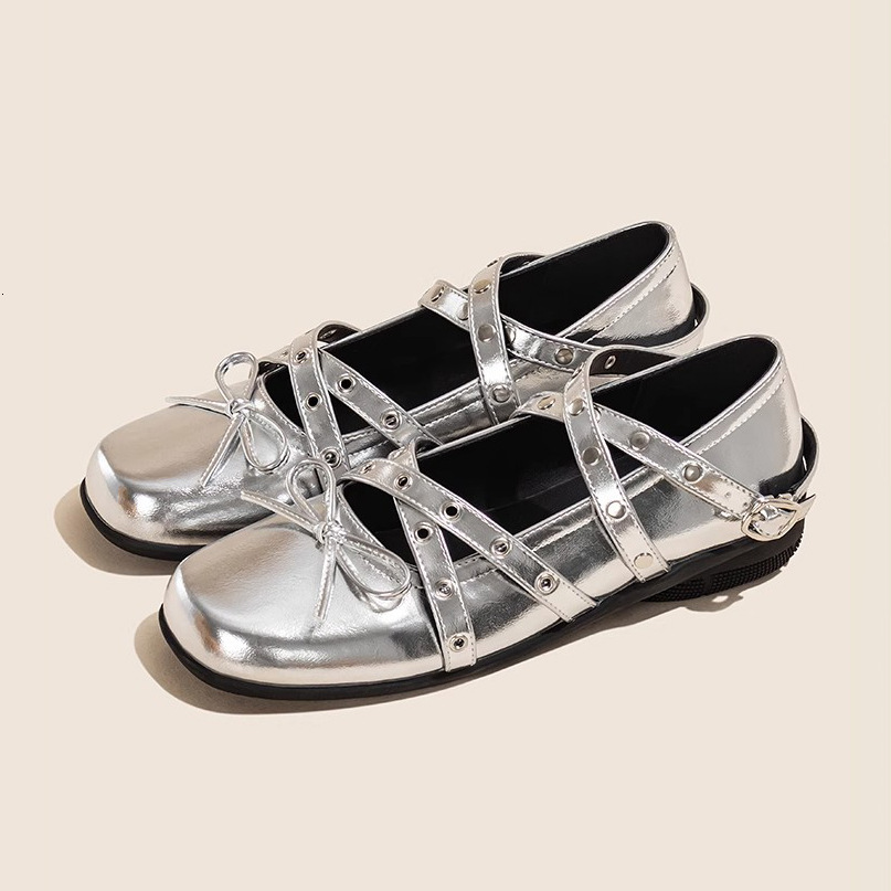 Old Meow's Shop Silver Bowknot Small Designer Single for Women Spring Summer New Height Increasing Genuine Soft Leather Shallow Mouth Square Toe 