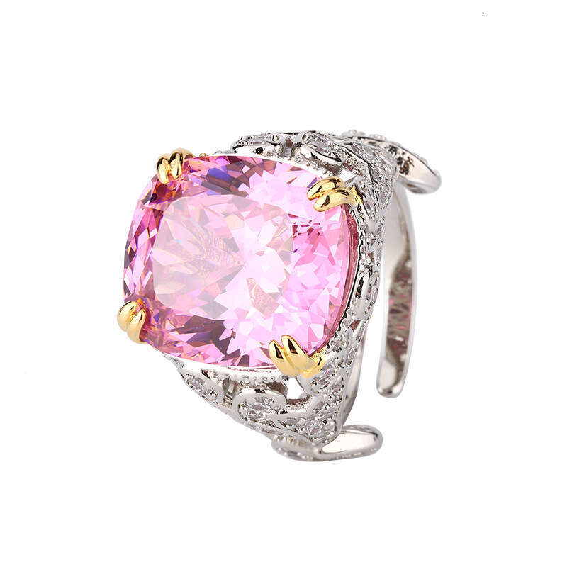 Autumn Winter New Jewelry High-End Imitation Natural Emerald Ring Pink Elegant Inlaid Diamond Light Luxury Style 7B4