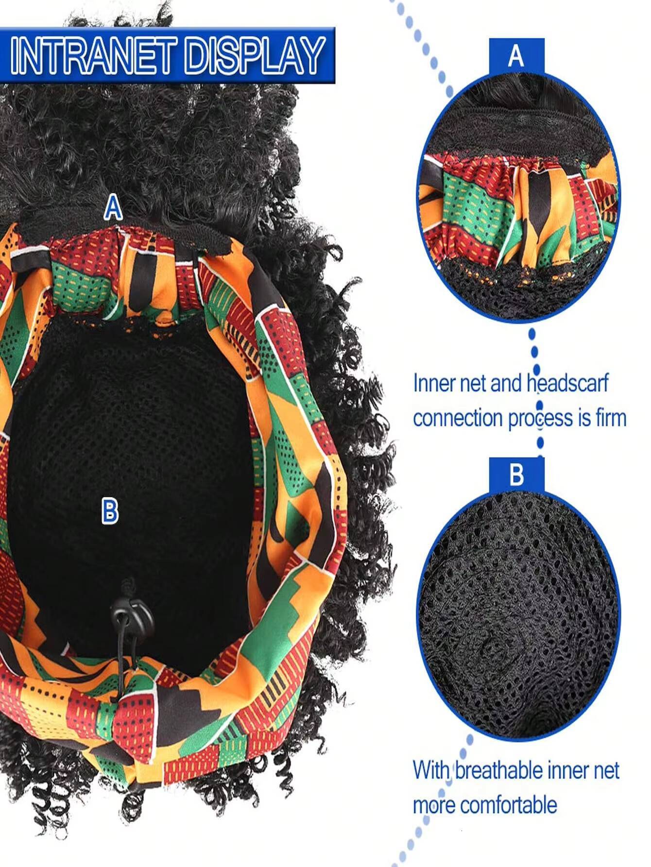 Black womens headscarf and tassel, 2-in-1 wrapped wig, short African curly hair synthetic wig with headscar ddmythur