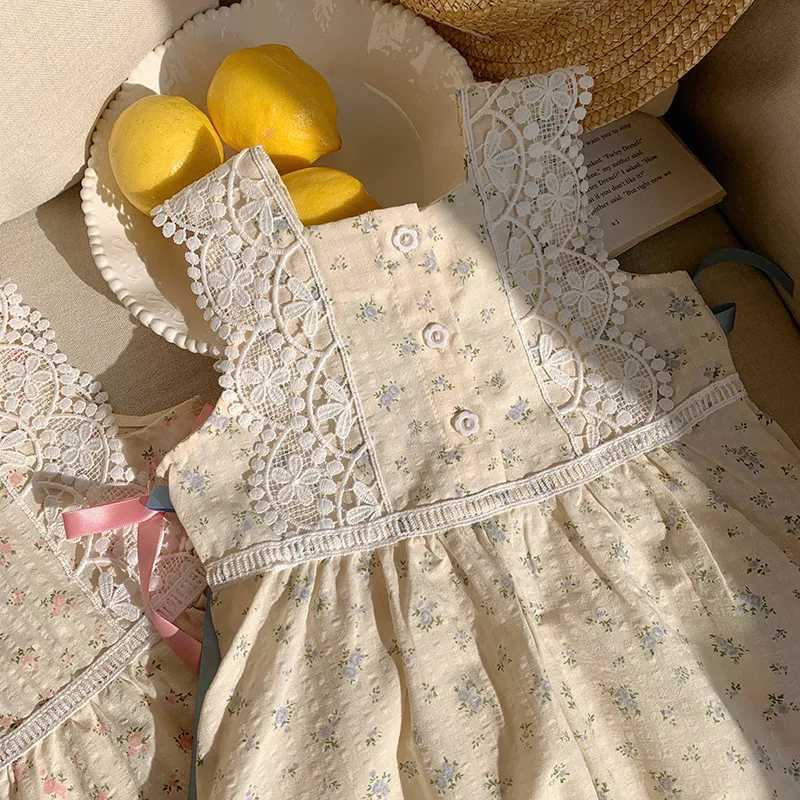 2025 Summer Korean Version Bow Lace Girls Dress Temperament Sleeveless Childrens Princess Skirt Vest Skirt R250707