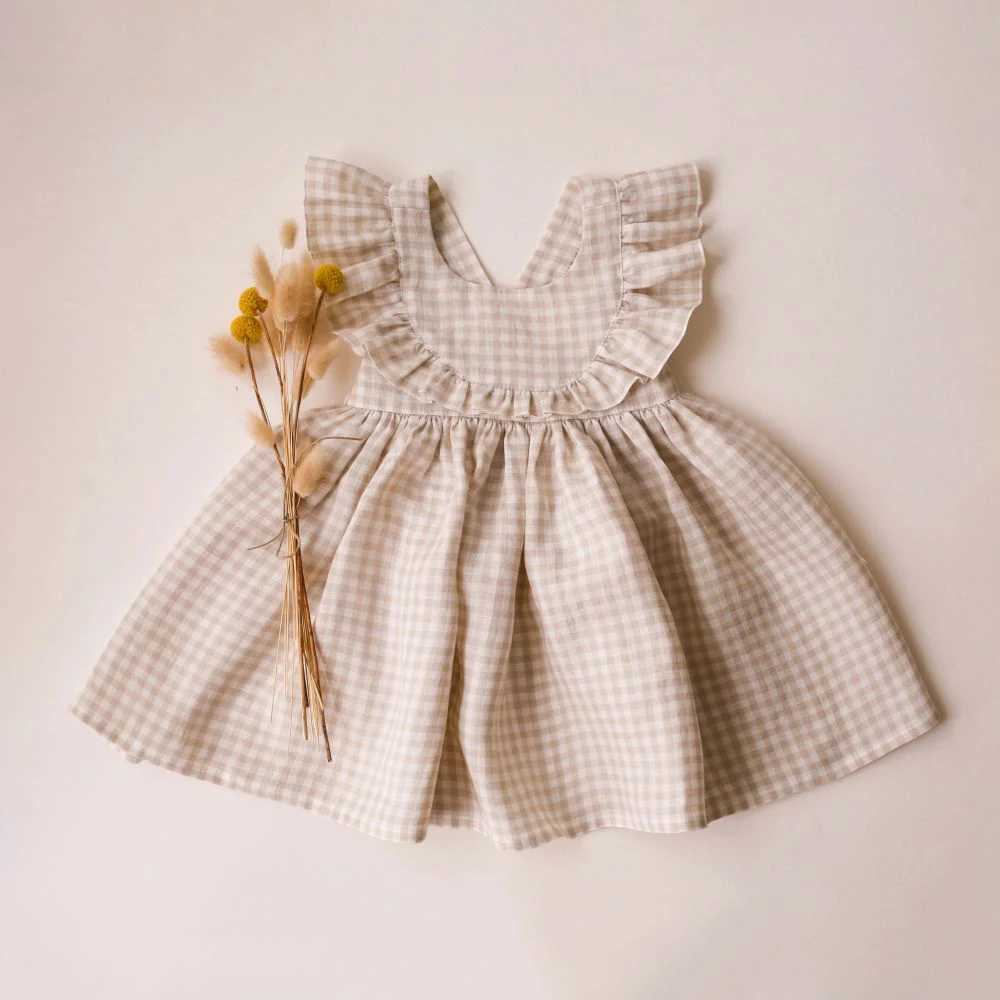 Tsute Toddler Girl Dress For Party Pink Summer Baby Girl Dress Linen Cotton Girl Clothes R250707