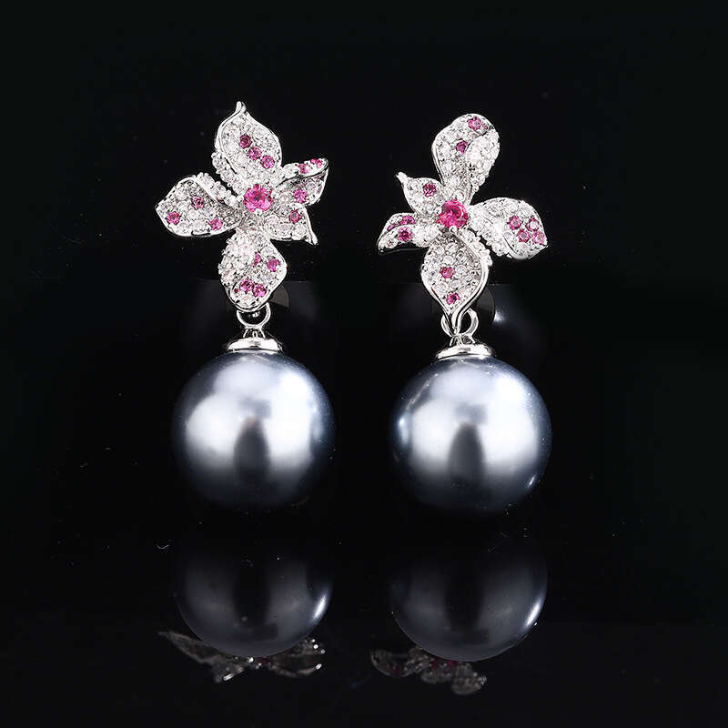 Pearl Necklace Niche Light High-End Corundum Red Gemstone New Summer Versatile Set Pendant Earrings For Women Fff