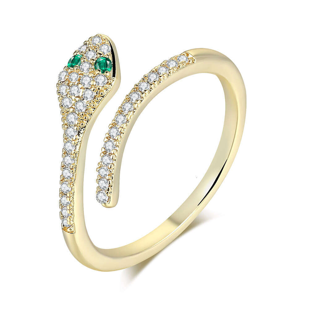 DHcollections Lingyue INS Zircon Micro-inlaid Snake-shaped Trendy Women's Open Ring Gold-plated Jewelry