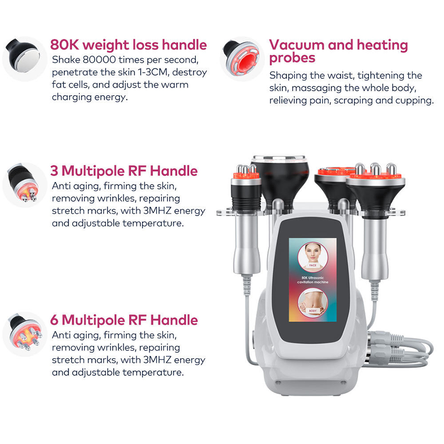 Ultrasonic RF Cavitation Machine for Body Contouring & Fat Reduction 80K Vacuum Slimming Radio Frequency Skin Tightening Face Lift