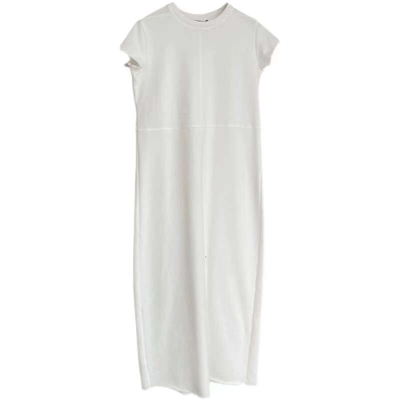 White Niche Design Short Sleeve T-Shirt Straight For Women Summer New High-End Long Dress B5