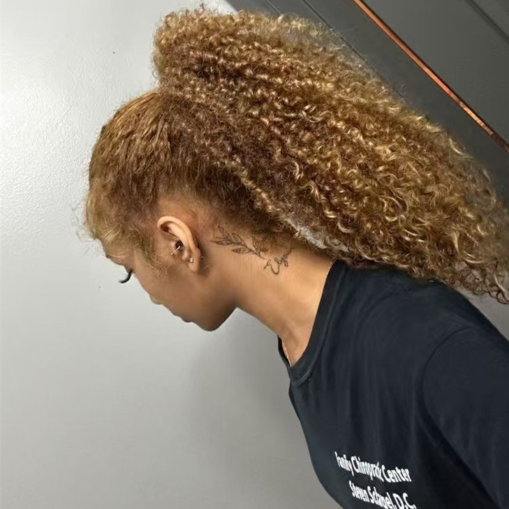 Blond Kinky curly Ponytail Human Hair Real Natural Hair Extensions Remy Hair Horsetail Clip On braids Ponytail Extensions hair piece Blonde hairpiece 