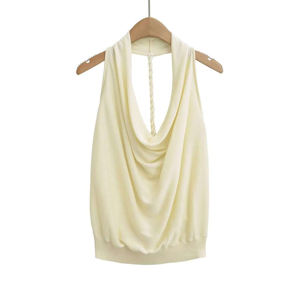 Pure Desire Temperament Off-Shoulder Sleeveless Swing Neck Top For Women Summer Hot Girl Big Backless Solid Color Knitted Vest B5