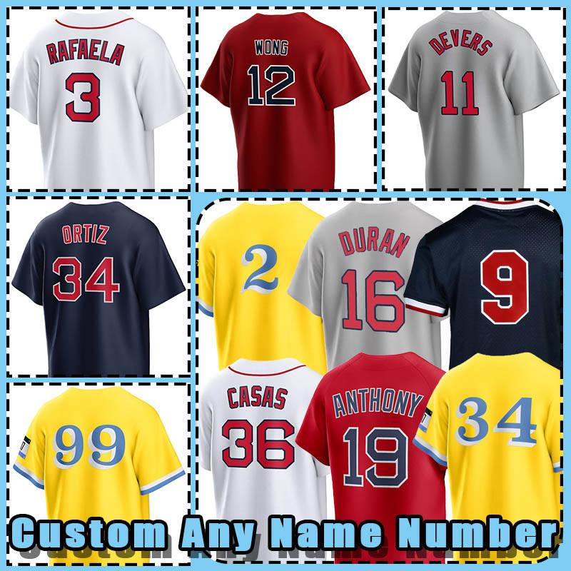 Rafael Devers Baseball Jersey Boston Triston Casas Masataka Yoshida Ceddanne Rafaela Connor Wong Roman Anthony David Ortiz Ted Williams Garrett Crochet Duran