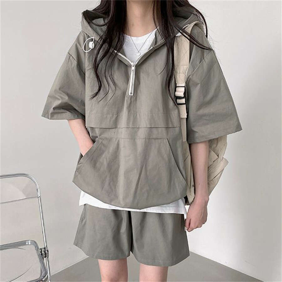 5 Colors Korean Style Solid Color Casual Short Sleeve Shorts Hoodie Set For Women Summer New Fashion Sportswear B5