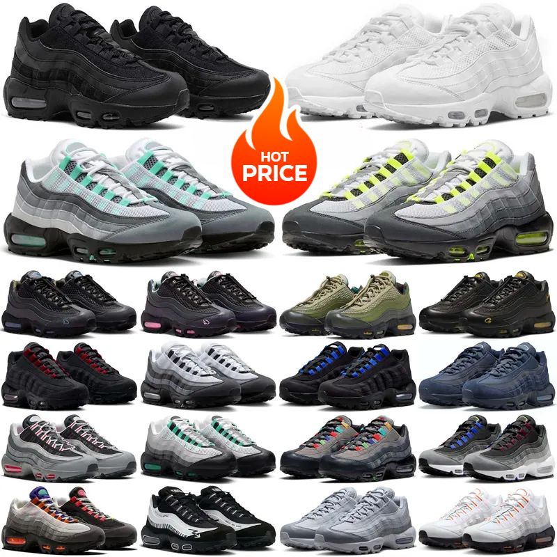 Top quality 95 95s running shoes men women Designer sneakers Triple Black white Solar red flats breathable trainer fashion mens Outdoor sports trainers size 36-48