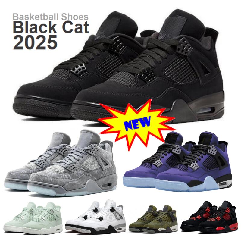 Black Cat 4s Lakers 4 UNDEFEATED Denim Basketball Shoes White Oreo Sail Seafoam University Blue Bred Men Women Shoe New 2026 Sports Rare 4 Forget Me Not UNC