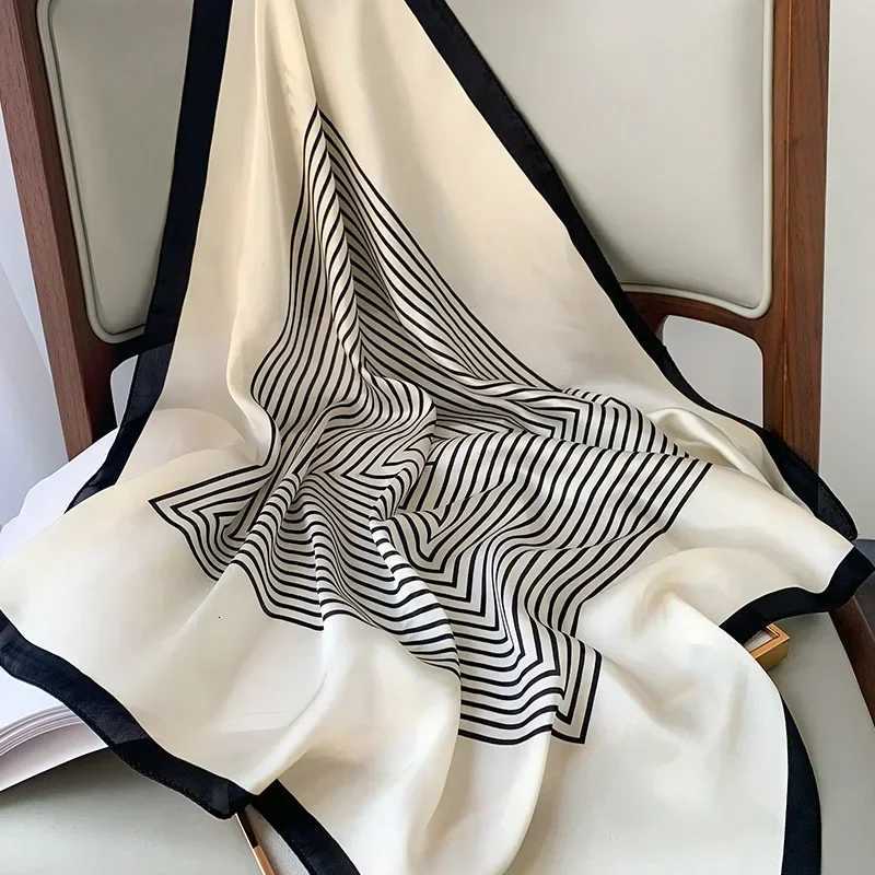 Luxury Brand Silk Square Plaid Scarf Women Satin Neck Hair Tie Band Soft Work Neck Scarf NEW Hijab Head Female Foulard M250709