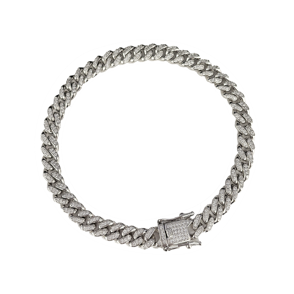 Necklace and bracelet 925 silver Cuban chain 6.5MM wide oval full diamond flip cover hip hop Couple's bracelet