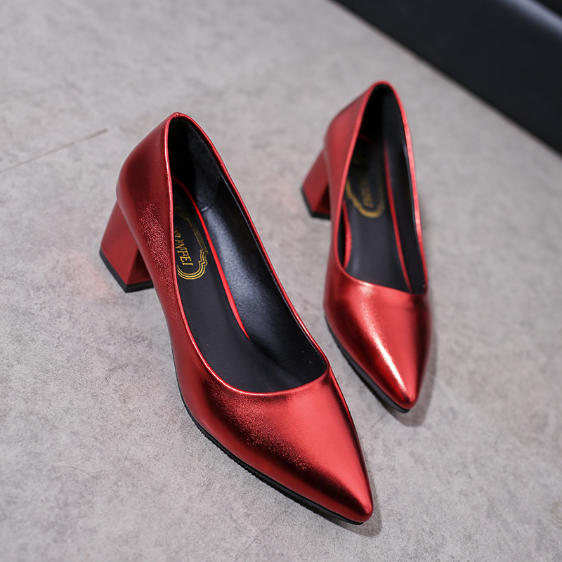1181 Women's Fashion Office Heels with Arch Support, Low Thick Heels with Closed Toes, Comfortable Pointed Dress, Office Heels