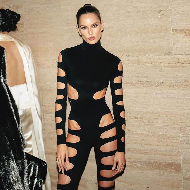 new Hollow Out Sexy Long Sleeve Bodysuit Asymmetric Hot Girl Personality Set B5
