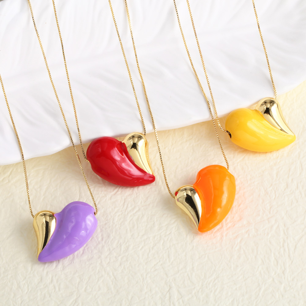 Flola Smalto Giallo Mezzo Bolle Collane Per Il Cuore Per Donne Collane Mezzo Cu…