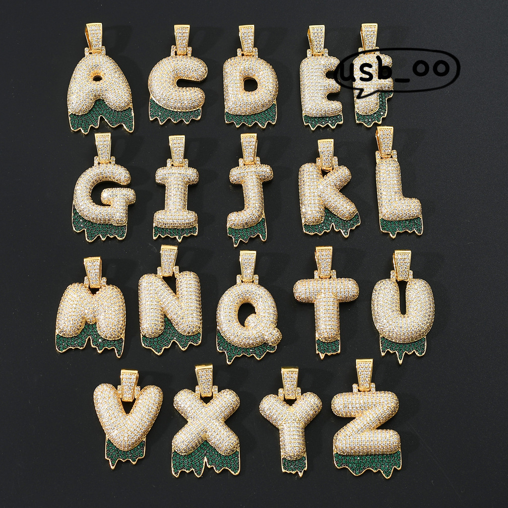 Bubble Letter Pendant Two-color Moissanite Personality Creative Splicing Couple Green lava Letter Pendant Hip Hop Jewelry