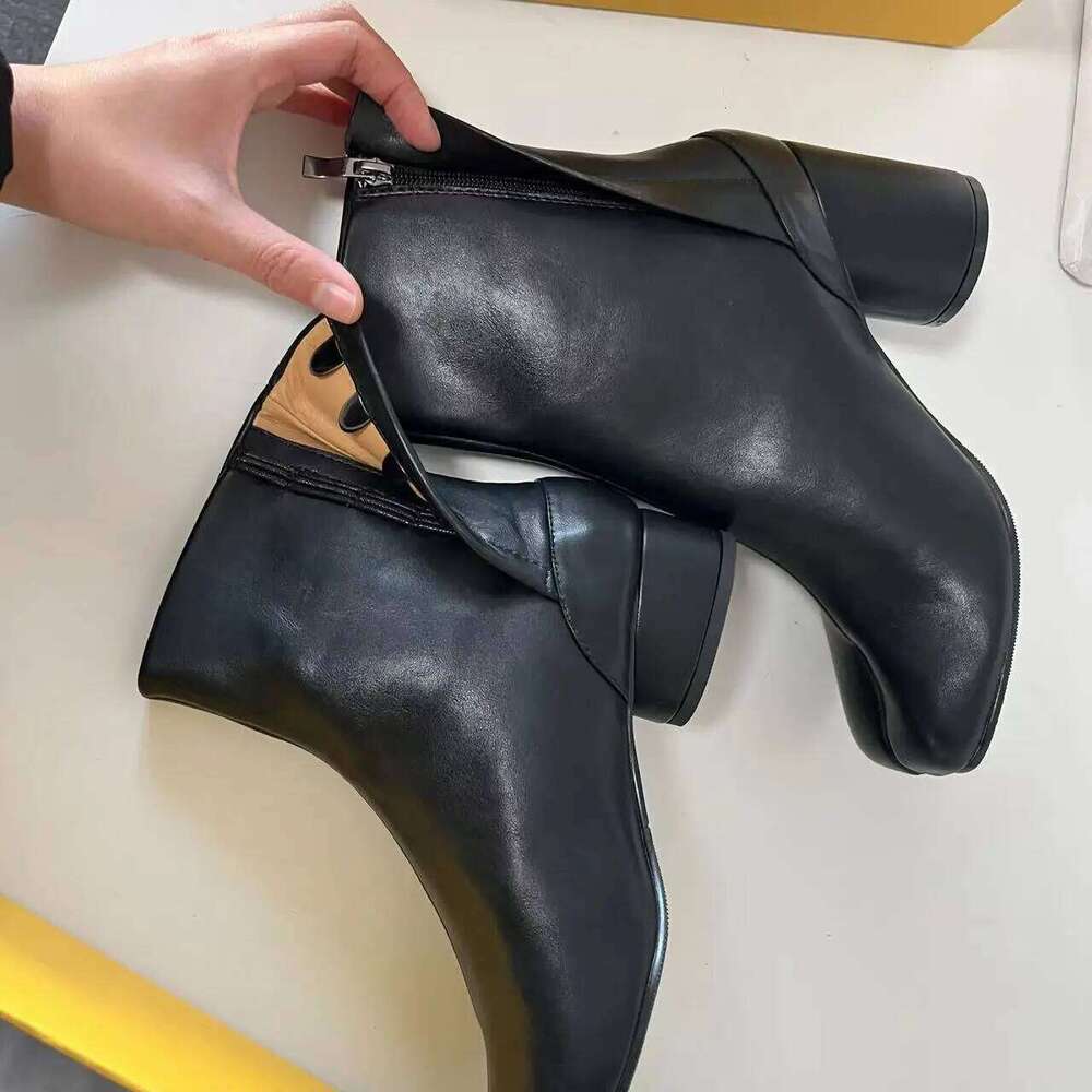 2025 Brand Design Tabi Split Toe Chunky High Heel Boots Leather Zapatos Fashion Autumn Women Shoes Botas Mujer