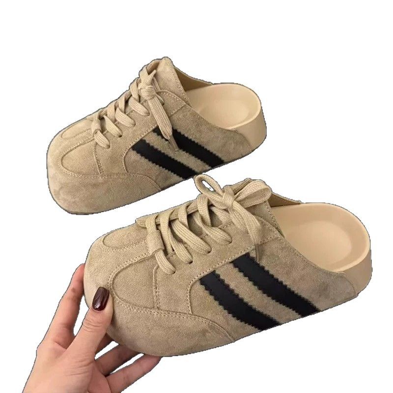 Free shipping slippers Thick soled Designer slipper height increasing lace up foot pedaling shoes with toe caps half slippers women outdoor wear hot
