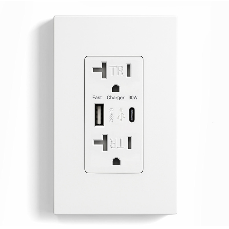 USB Wall Outlet with 30W Fast Charging, Type-C & Type-A Dual Ports USB Outlets, Tamper-Resistant USB Receptacle, 20A ETL Order inquiry back office