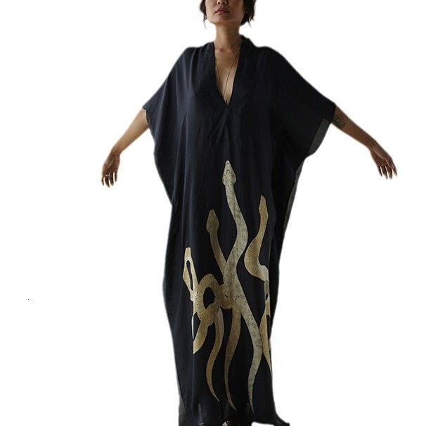 2025 Year of the Snake New Beach Dress for Women V-neck Pullover Bikini Cover-up Printed Sun Protection Clothing