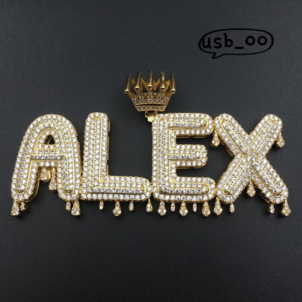 Pendant Crown Water Drop Letter Necklace Gold Plated Brass Moissanite Splicing Letter Name Necklace Custom Hiphop Pendant