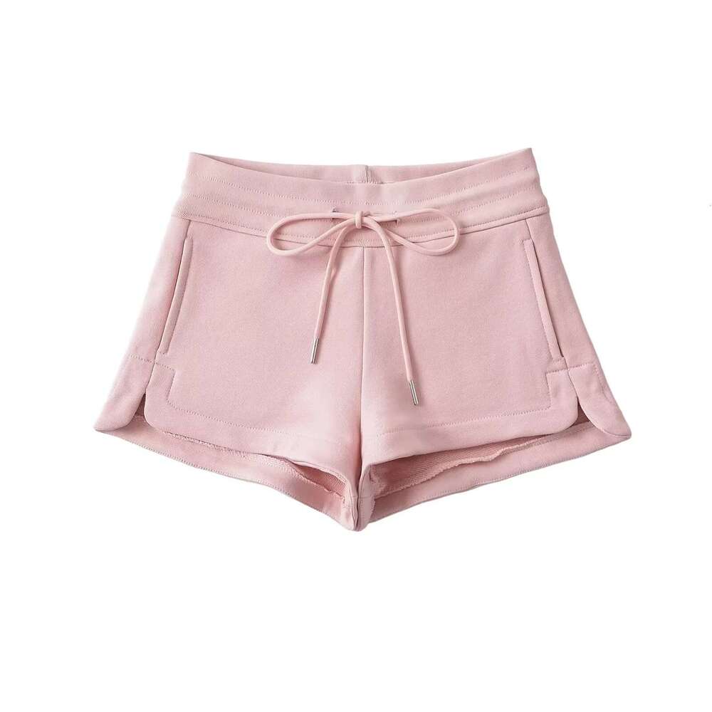 Spring Summer American Style Low Waist Sports Casual Drawstring Tie Shorts For Women With Small Slit And Hip-Hugging Hot Pants Trend B5
