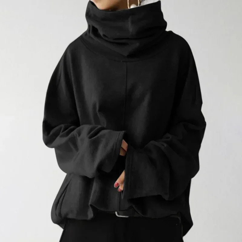 Spring Oversize Womens Hoodies Black Turtleneck Long Sleeves Loose Female Trendy Elegant Lady Clothes 250709