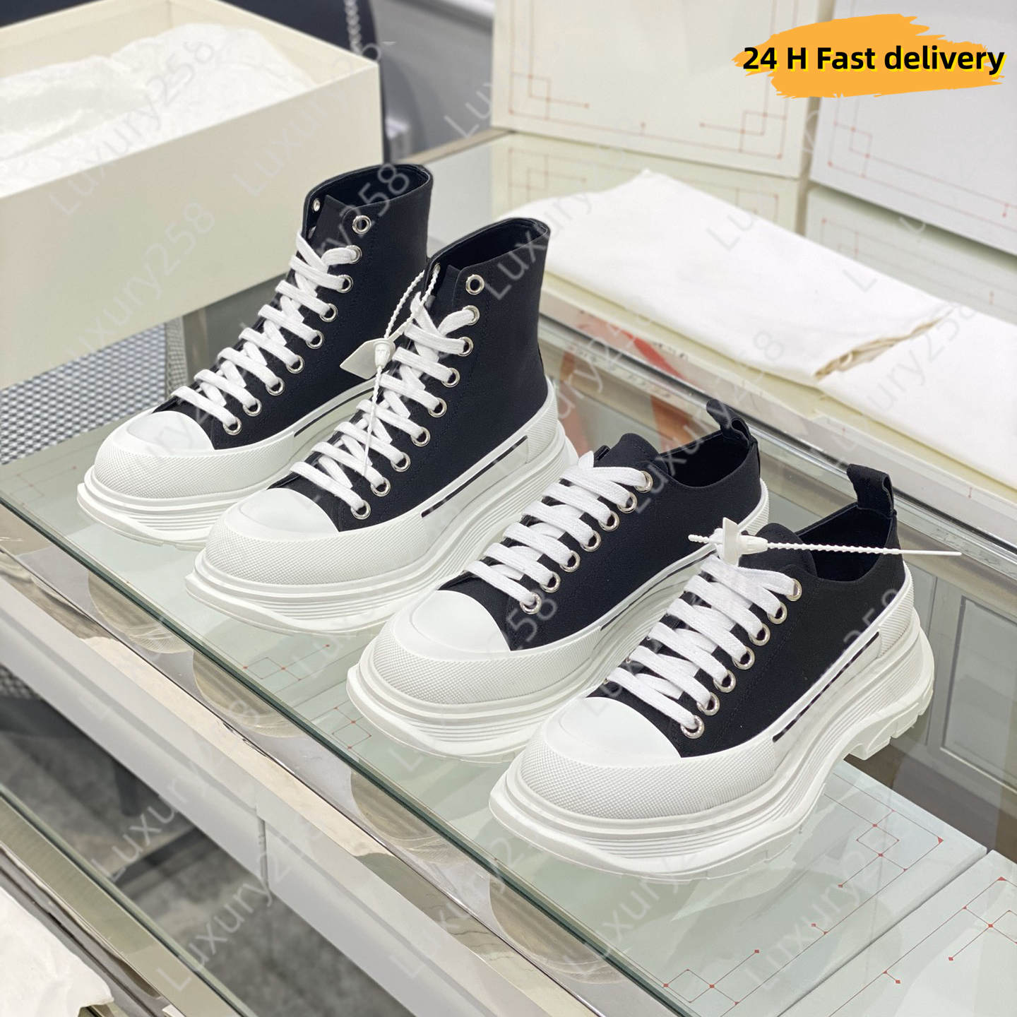 Designer mid tread slick boots platform canvas ankle boot luxury casual sneakers triple mens womens shoes outdoor trainers