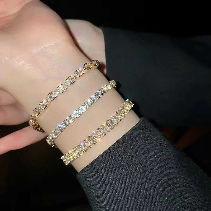 Charm Gold Color Stainless Steel Zircon Cuban Chain Bracelet Fashion White Square Crystal Bracelet for Women Jewelry Accessories W250709