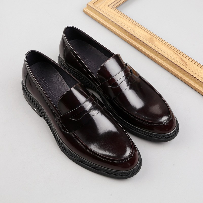 New British men's business casual leather shoes with one foot thick sole round toe loafers genuine leather breathable and comfortable