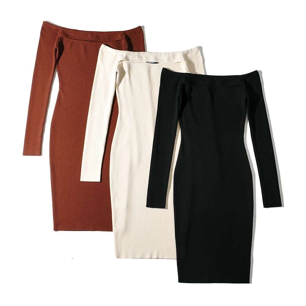 Ins Sexy Off-Shoulder One-Shoulder Hollow-Out Knitted For Women Autumn Tight-Fitting Bodycon Short Dress B5