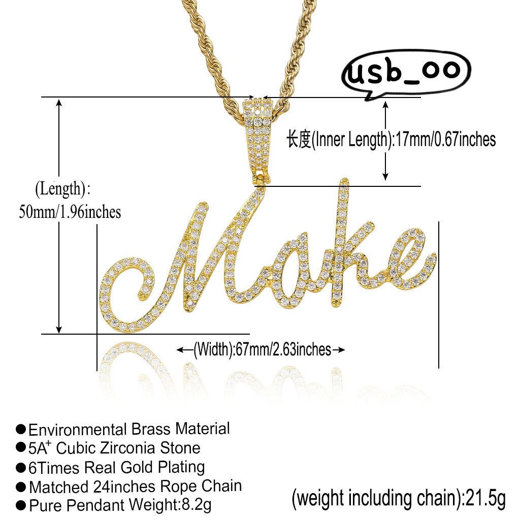 Name Customized Letter Splicing Copperplate Pendant Necklace Personalized DIY Fashion Alphabet Pendants Couple Hip Hop Jewelry
