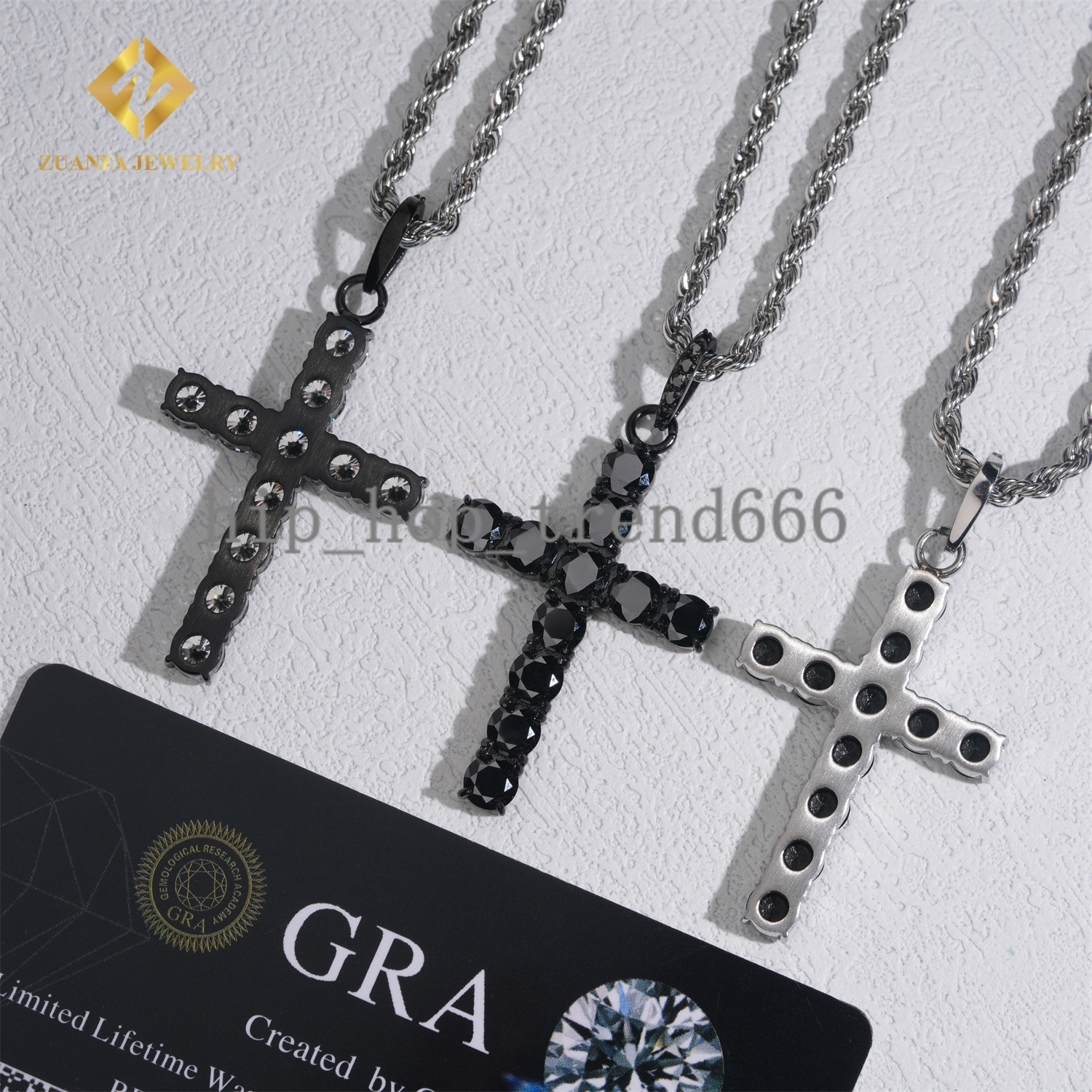 5mm Round Black Moissanite Custom Iced Out Hip Hop Jewelry Pendant VVS D Moissanite 925 silver 925 silver Cross Pendant