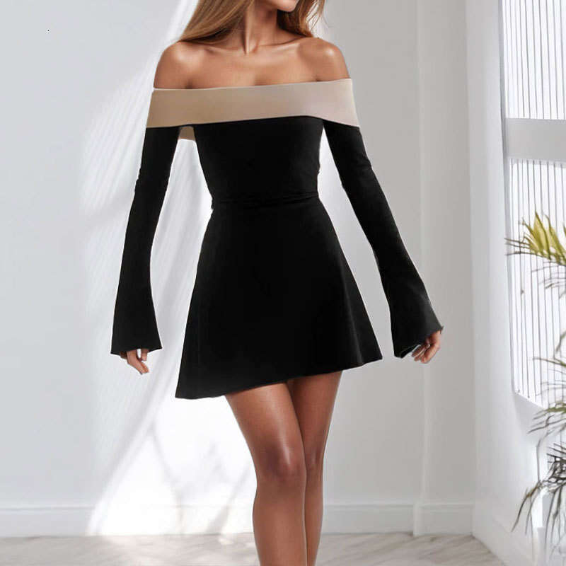 New French Fashion Color-Block Layered Bustier Long Sleeve Slim Fit Elegant Dress For Women B5
