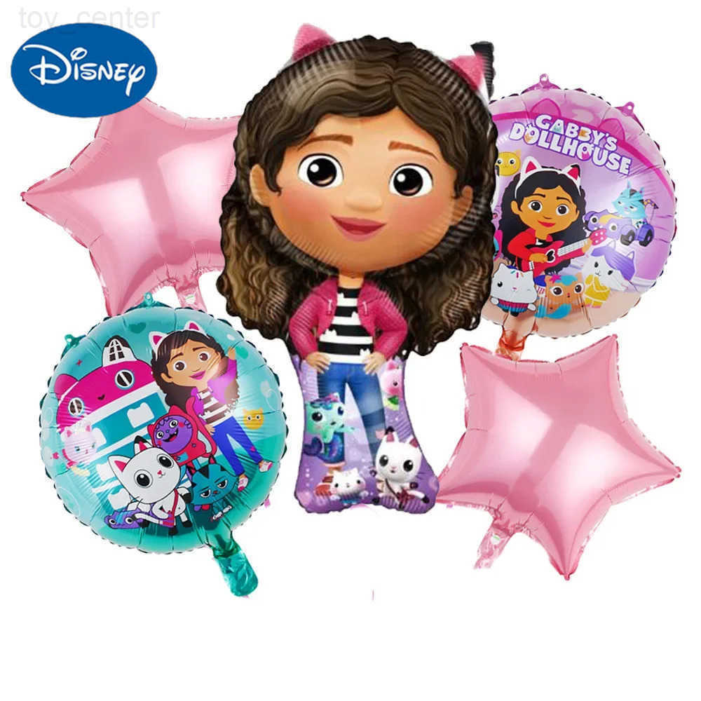 Disney 5pcs Childrens Birthday Party Decoration Gabby Doll House Theme Gabby Doll House Aluminum Foil Balloon Set Star Globos W20250709
