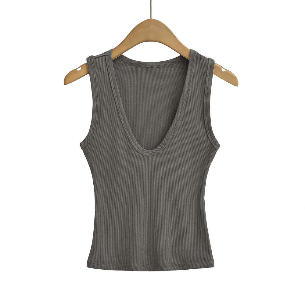 Summer Hot Girl Fashion Deep U-Neck Sleeveless Short Tank Top For Women, Stretchy Slim Fit Inner Wear Camisole B5