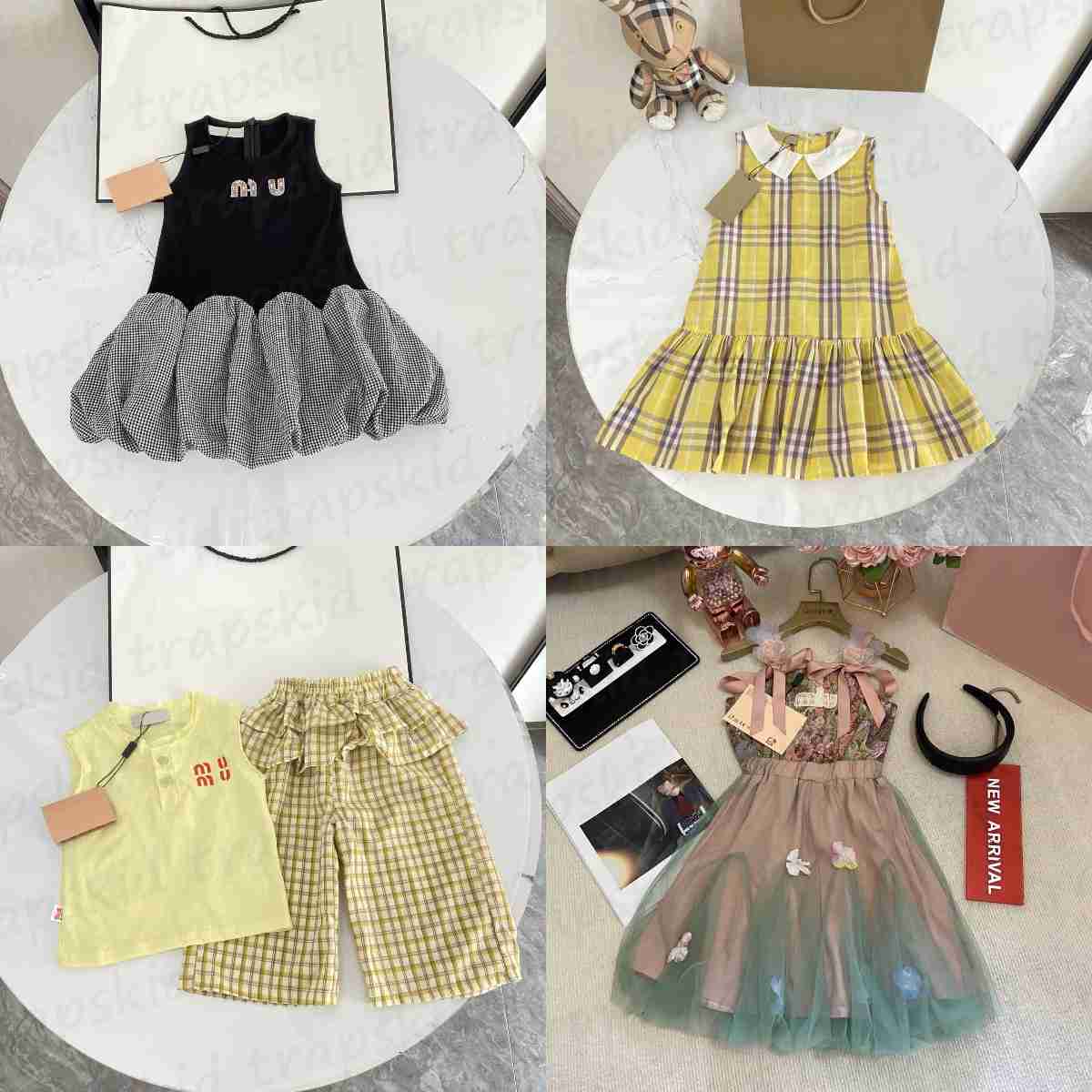 4 Style Designer Children Dress New Born Babies Party Skirt Fashion Princess Dresses Summer Knee Length Child Dresses Luxury Kids Tshirt