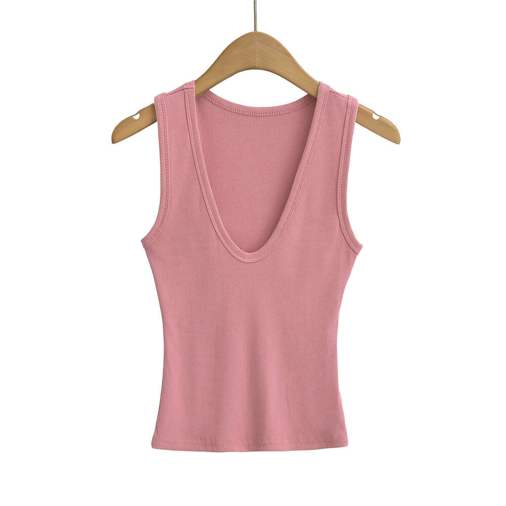 Summer Hot Girl Fashion Deep U-Neck Sleeveless Short Tank Top For Women, Stretchy Slim Fit Inner Wear Camisole B5