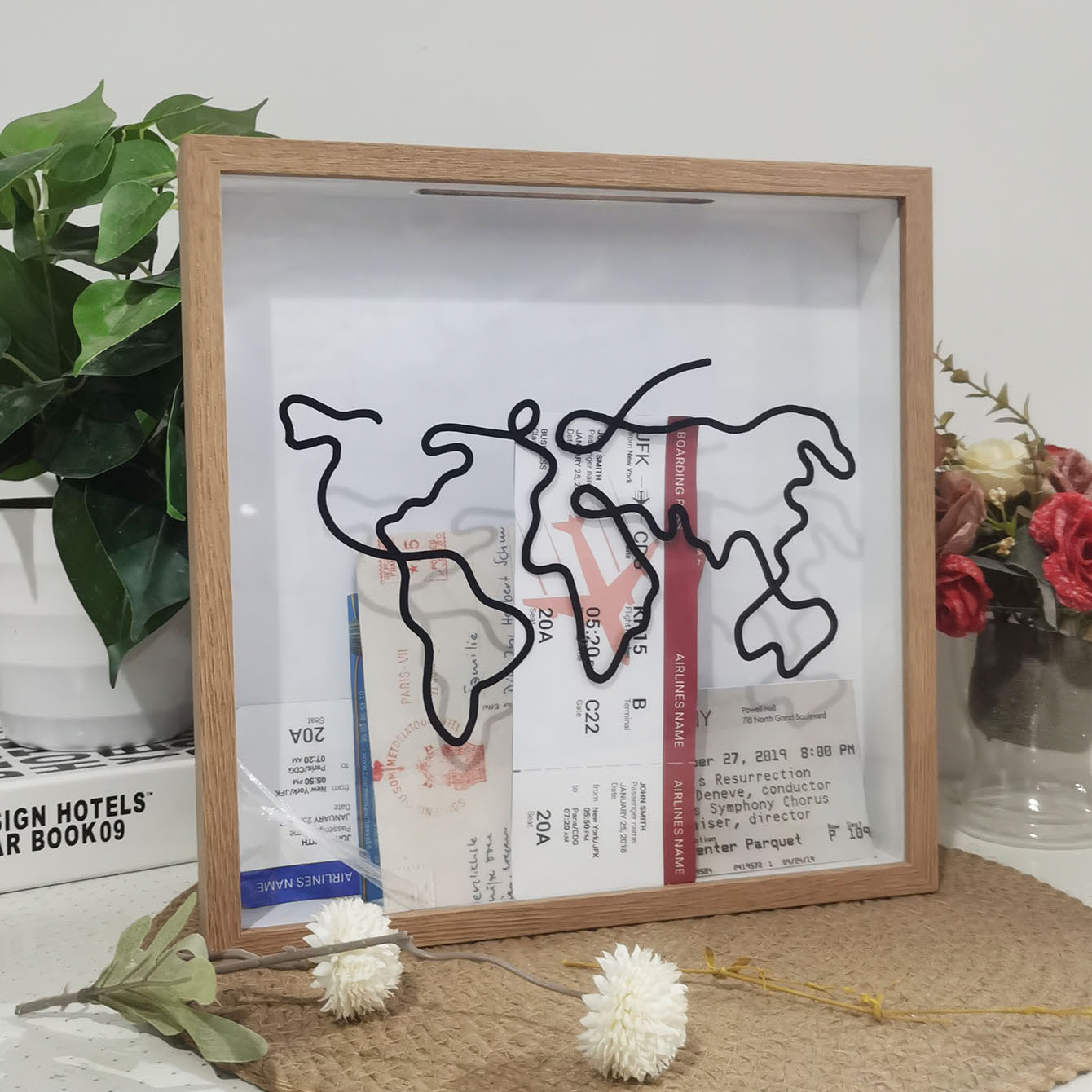 Shadow Box Picture with Top Slot - Display Tickets/Memories, Photo Frame for Travel Keepsakes & Souvenirs Collection H260306