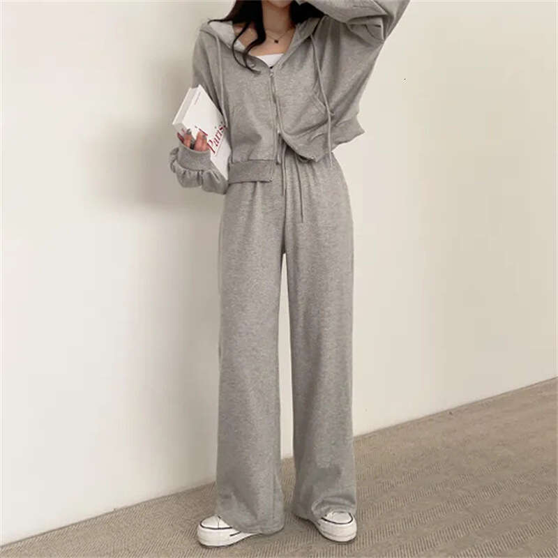 Women's Sports Suit Elegant Sleeve Long Pants Jacket Zipper Top Korean Style Slimming Two-Piece Set For Spring And Autumn B5