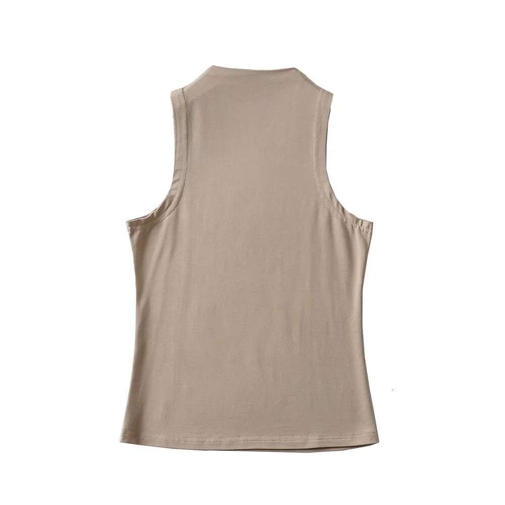 Spicy Girl Outerwear Half High Collar Sexy Slim Fit Slimming Women Solid Color Base Short Sleeveless Tank Top B5