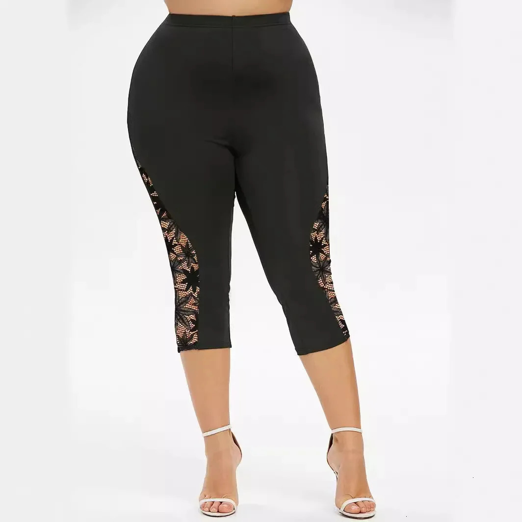 Plus Size Europe Womens Spring Summer Slimming Trousers Lace Splicing Elastic Pants Clothing y250805