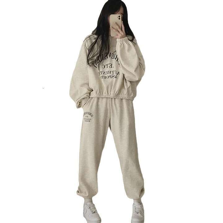 Women's Cotton Sleeve Long Pants Sweet Two-Piece Set New Spring Autumn Winter Fleece Korean Style Casual Sports B5