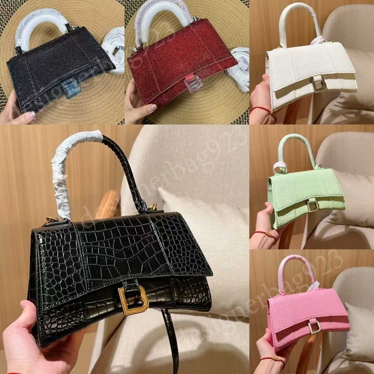Shoulder Bags Rhinestone Hourglass Bag Quality Shimmer Crossbody Crescent Bag Handbag Women Hobo Purses Real Genuine Leather Diamonds Shoulder Bags Full