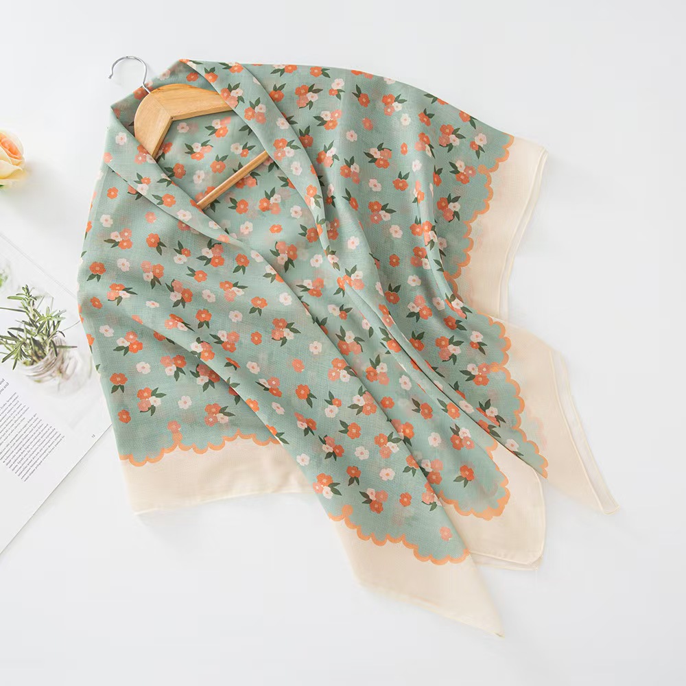 T1168 New Square Scarf Pastoral Flowers Small Fresh Print Right Angle Curled Bali Square Scarf