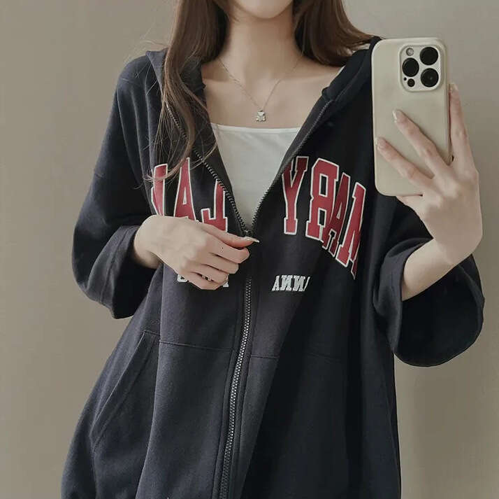 Short Sleeve Cardigan Niche Design Top Gray Sweatshirt Women Spring Summer Korean Style Loose Hoodie Zipper B5